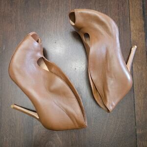 Gianvito Rossi Vamp Peep Toe Booties Heels Women Brown Leather EU 37 US 7